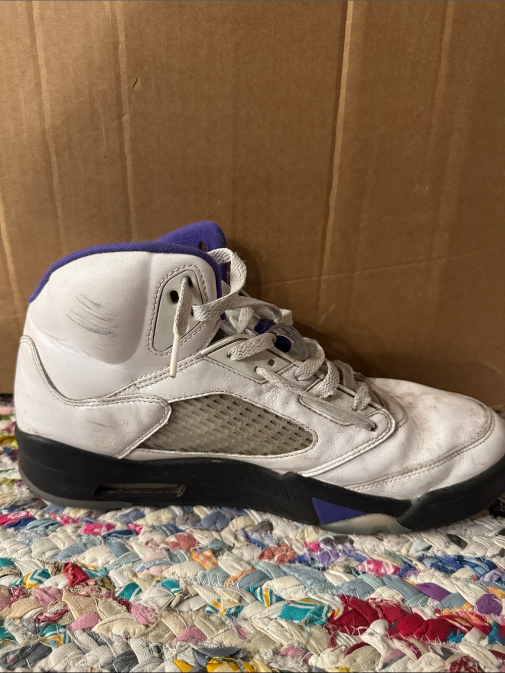 Jordan Kids White and Purple High-Top Sneakers - Picture 5 of 5